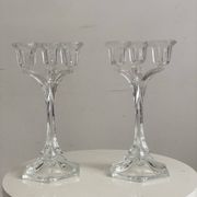Pair of three-branch candlesticks in Arques crystal
