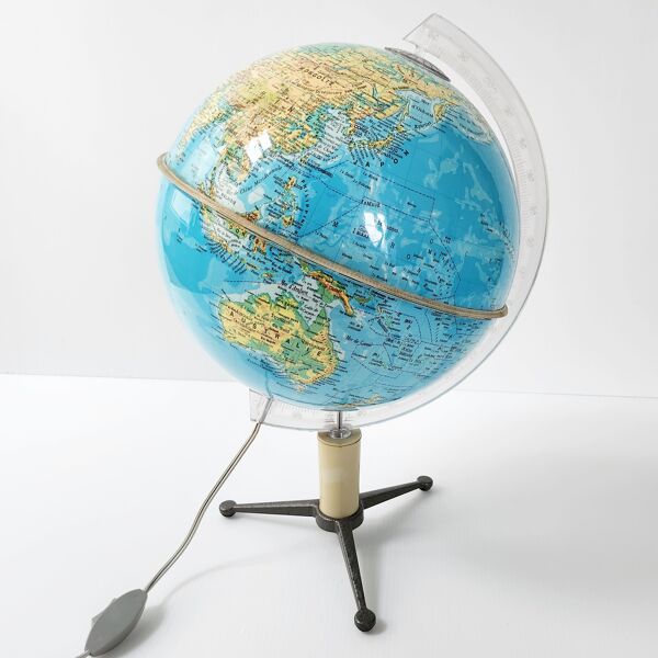 Globe terrestre lumineux vintage 1950