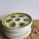 6 oyster plates decorated large fire, Orchies Moulin de loups, ceramic enamelled green