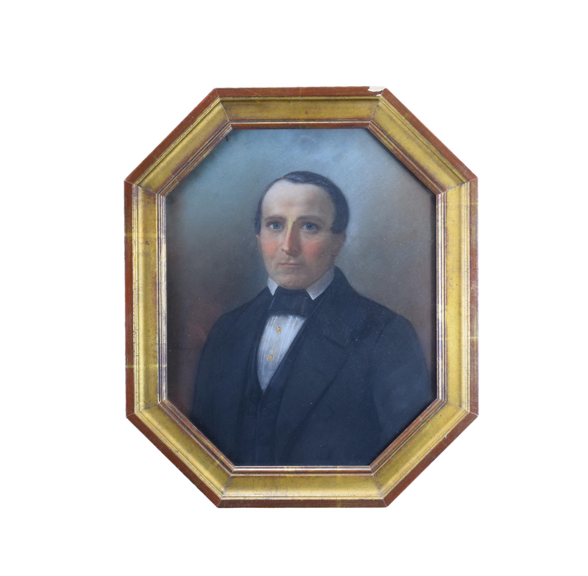 Pastel portrait of man signed Theophile Emmanuel Duverger 1861