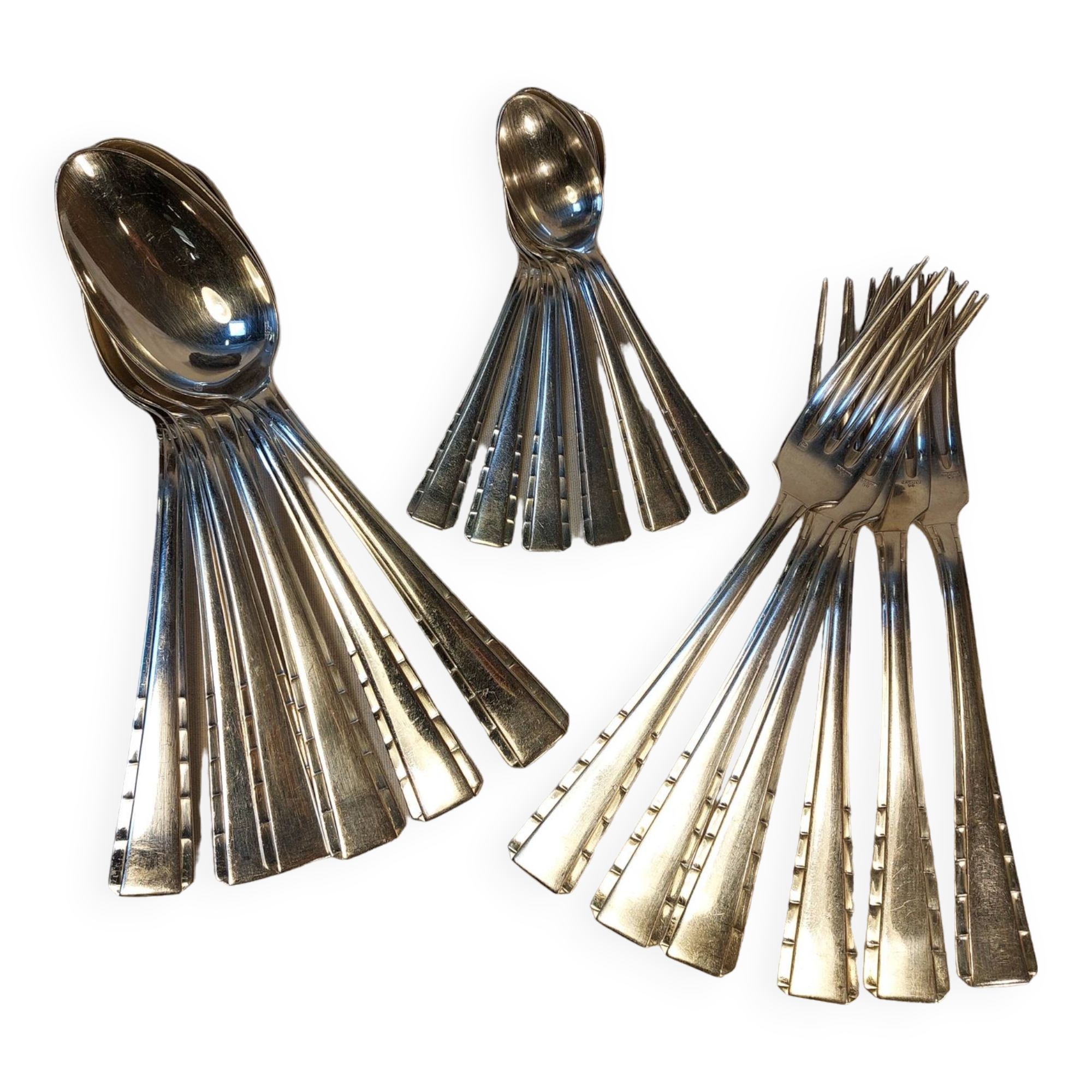 Silver metal cutlery series 18 pieces ERCUIS Art Deco motifs