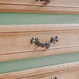 Small green Parisian chest of drawers with 3 drawers in semi-solid oak