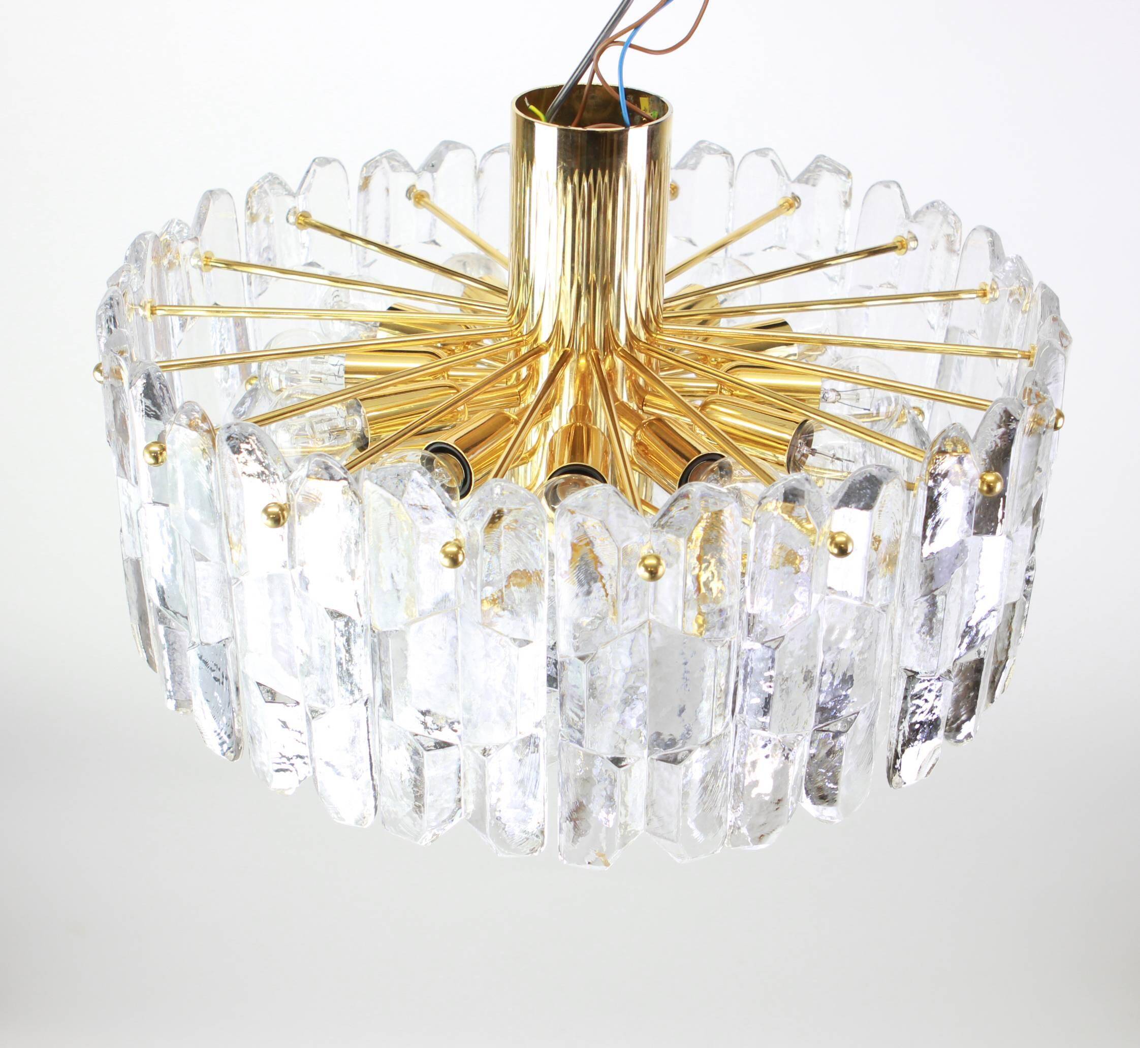 Superb brass and crystal glass light fixture Palazzo, Kalmar, Austria, 1970.
