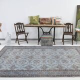 6x10 Rug For Living Room Bordered Blue Turkish Vintage Area Rug, 184x301Cm SK 1512