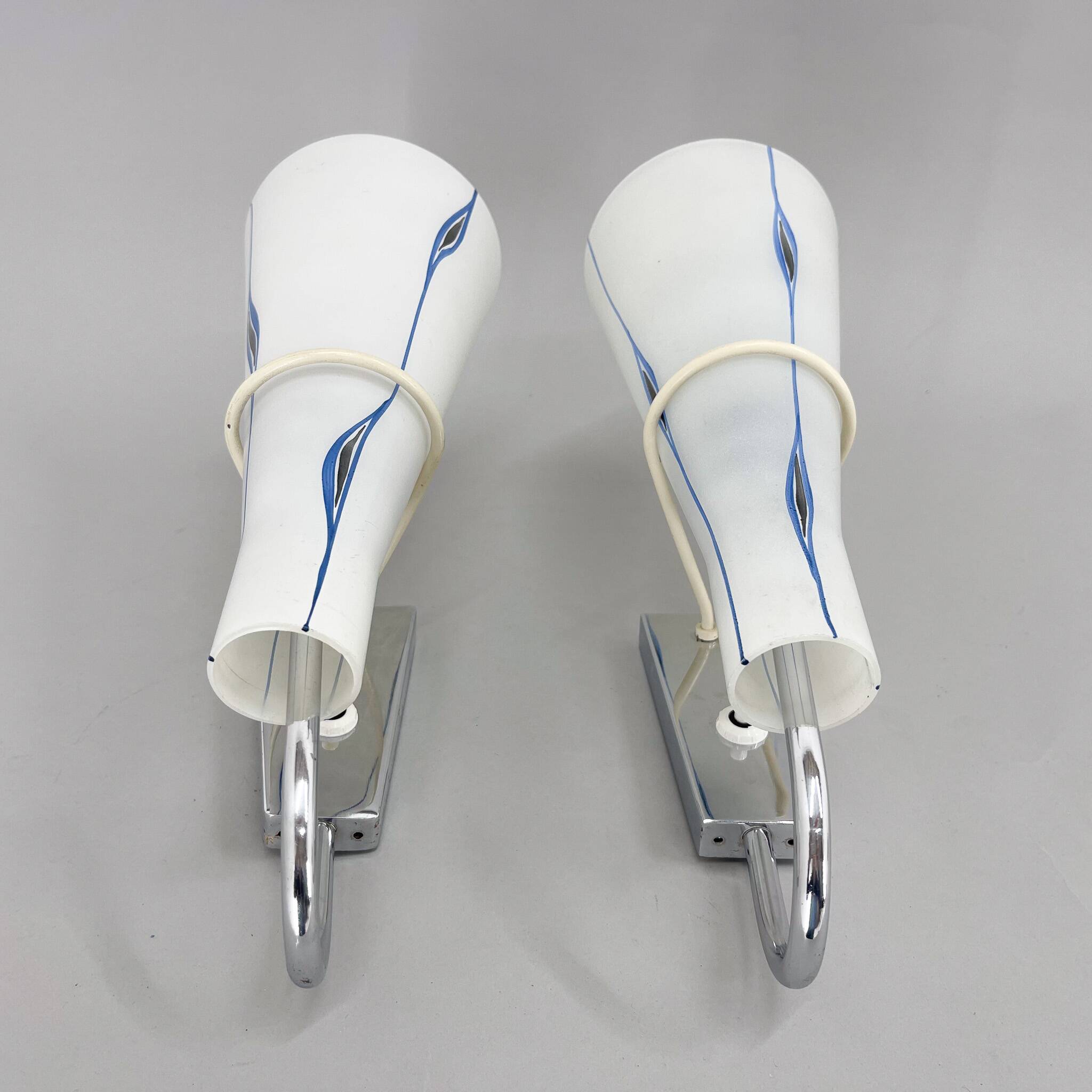 Pair of 1960s Chrome & Glass Wall Lamps by Zukov, 2 Pairs Available