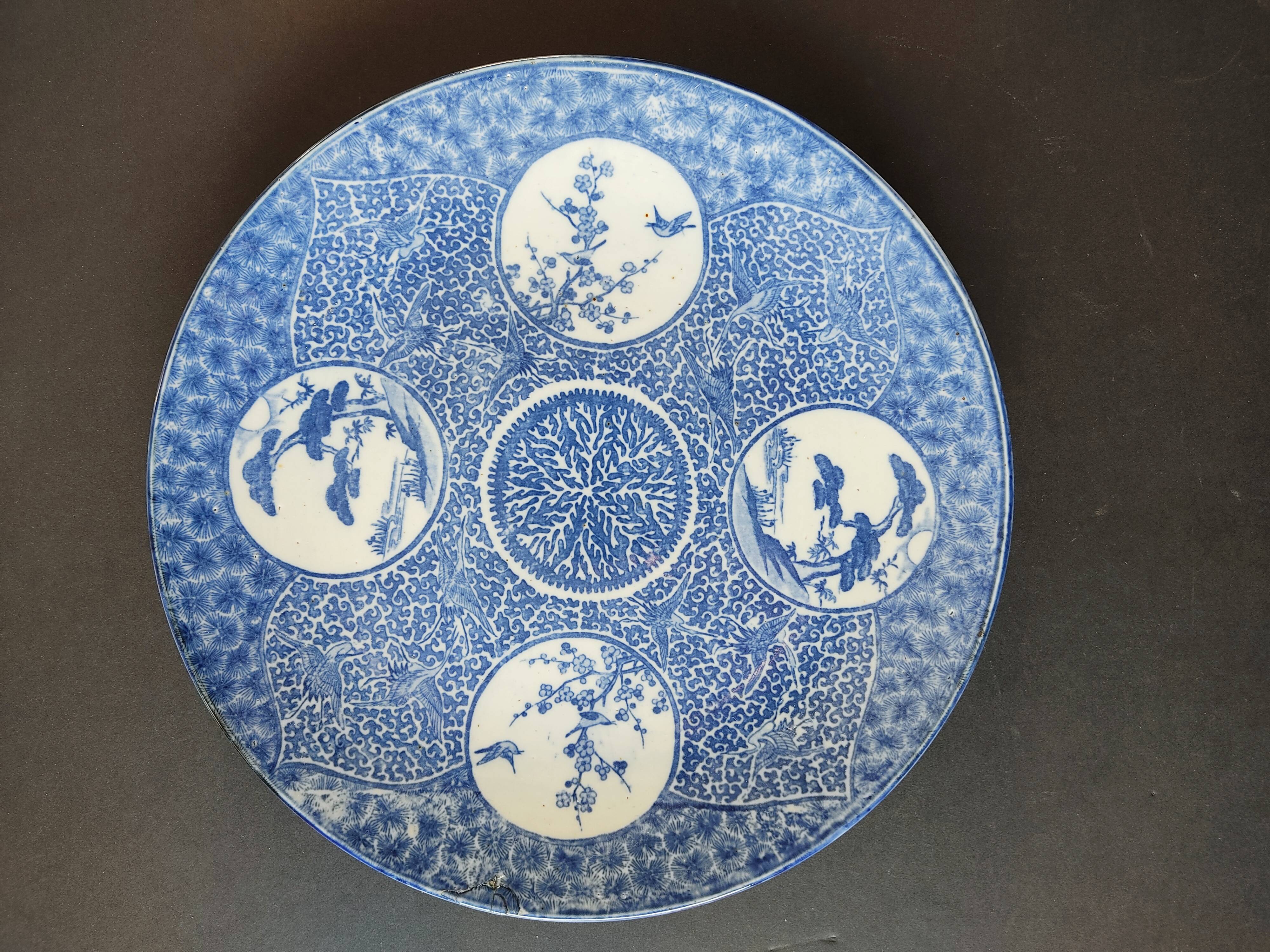 Dish blue and white print japan 30.5 cm