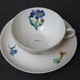 6 cups and sub-cups NBD Limoges illuminated by hand, floral patterns