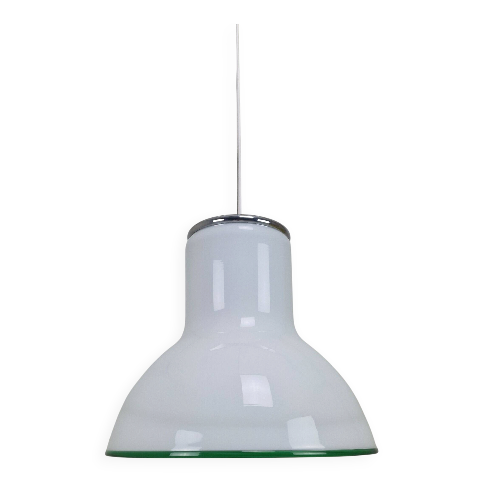Large Italian Murano Cased Glass Pendant Light with Green Trim, 1970's