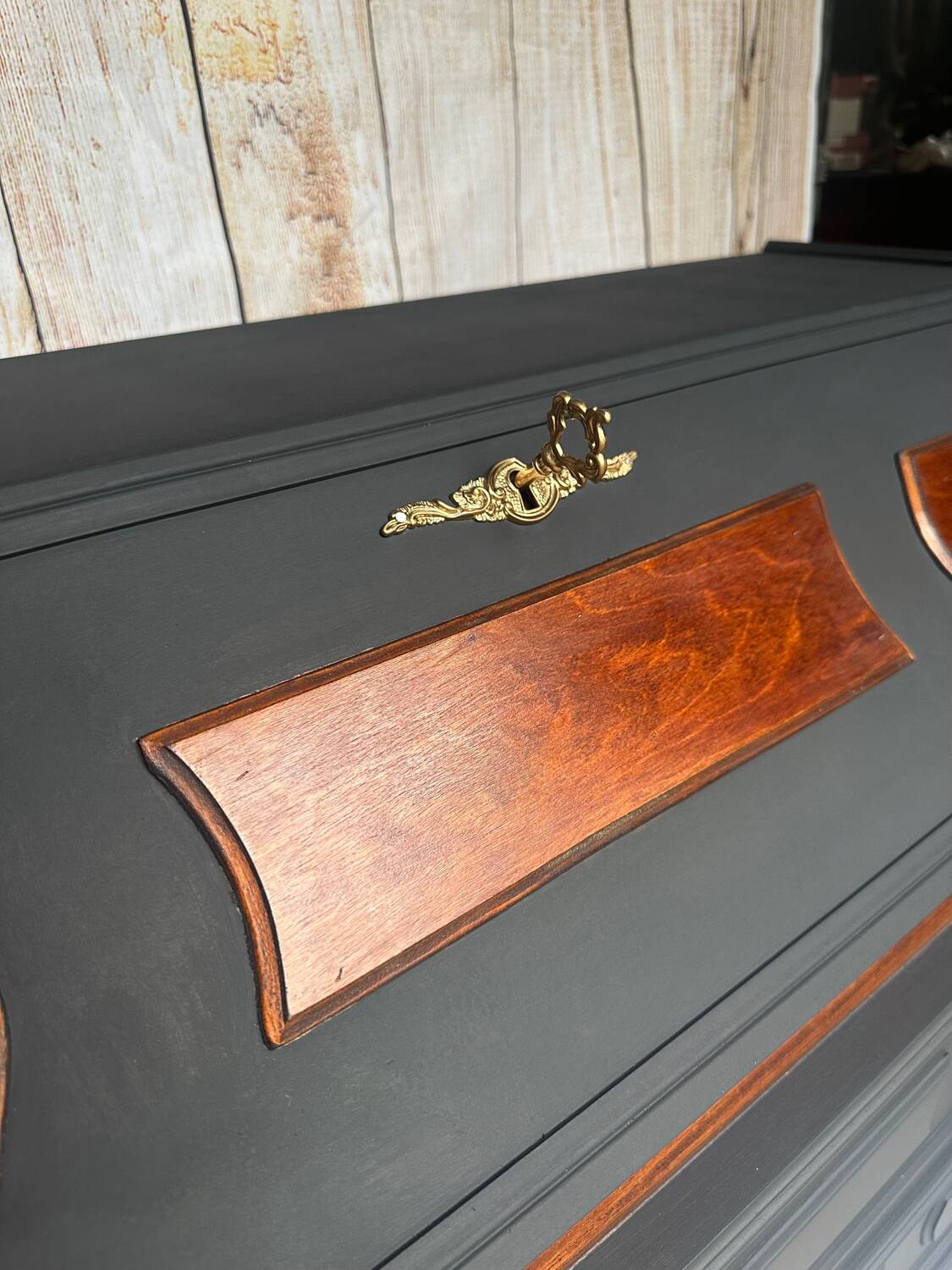 Wooden and black secretary desk