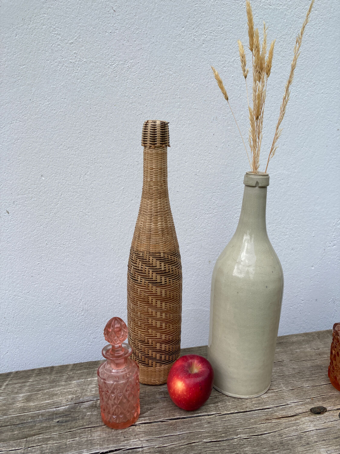 Art Deco perfume bottle in old amber pink glass