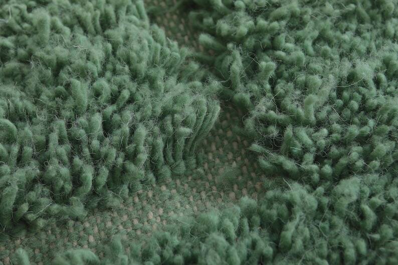 Traditional handwoven Berber rug in green, size 1.5/3.5 m.