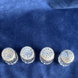 Individual salt shakers in 800 silver with two hallmarks and fluted crystal