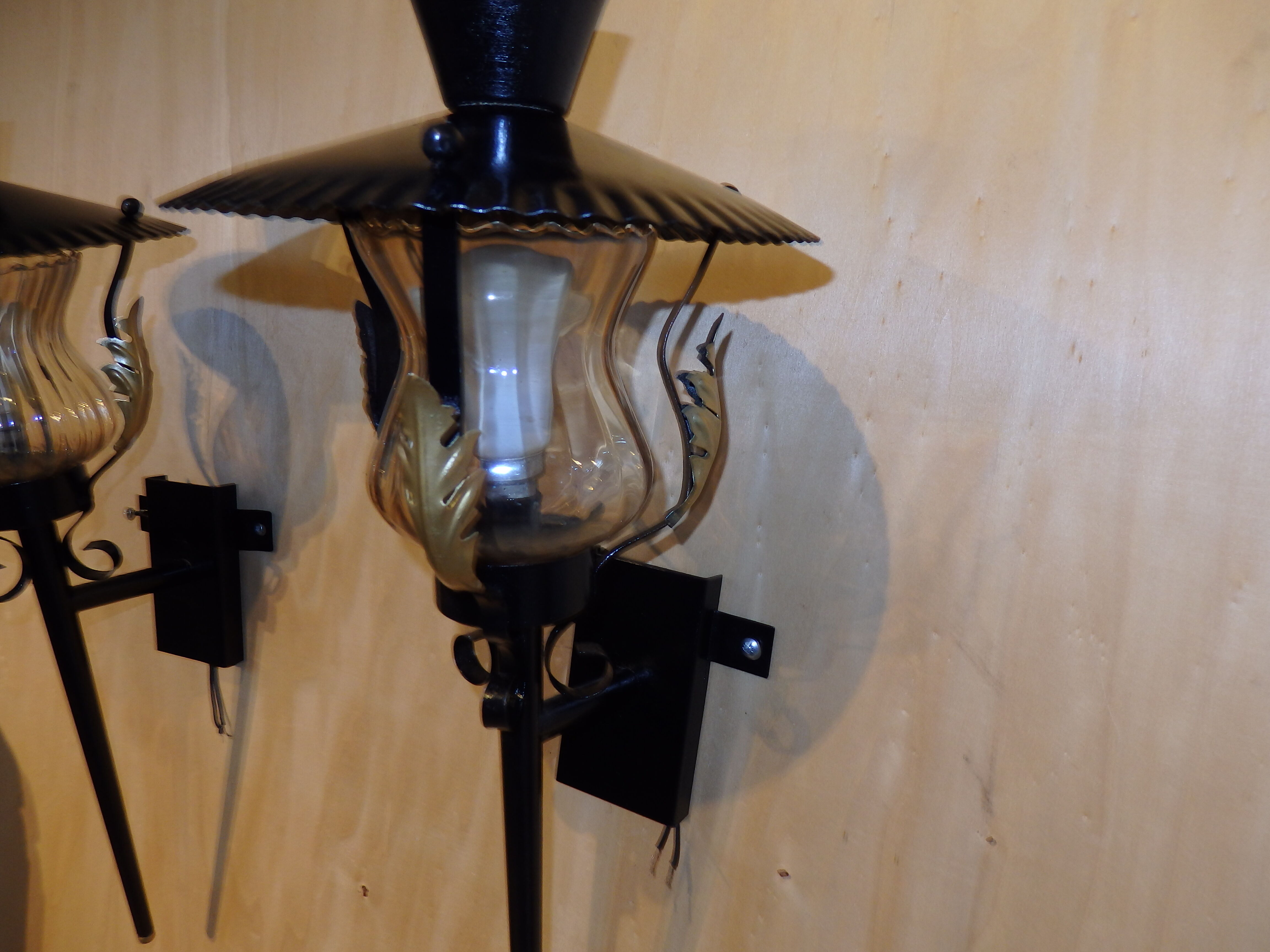 Pair of vintage torch wall lamps