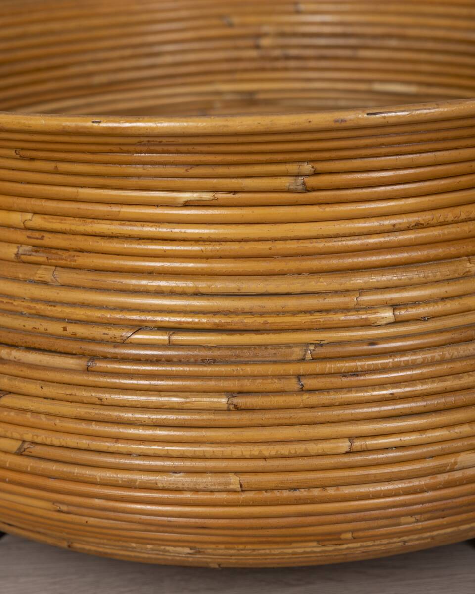 Vintage 1960s Italian-design bamboo plant pot with wheels