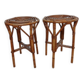 Pair of wicker stools from the 60s in bohemian style.