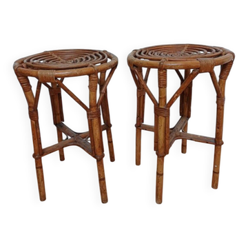 Paire de tabouret en osier années 60 style bohème