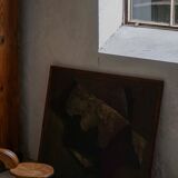 Mid-century pastel oil abstract painting, Danish artist, patinated wooden frame.