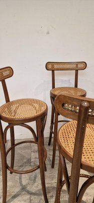 Set of 4 wooden French bar stools, 1980s