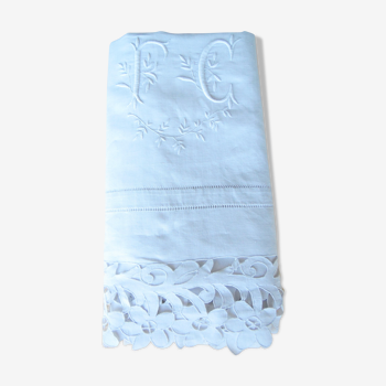 Antique linen sheet embroidered