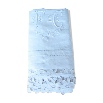 Antique linen sheet embroidered