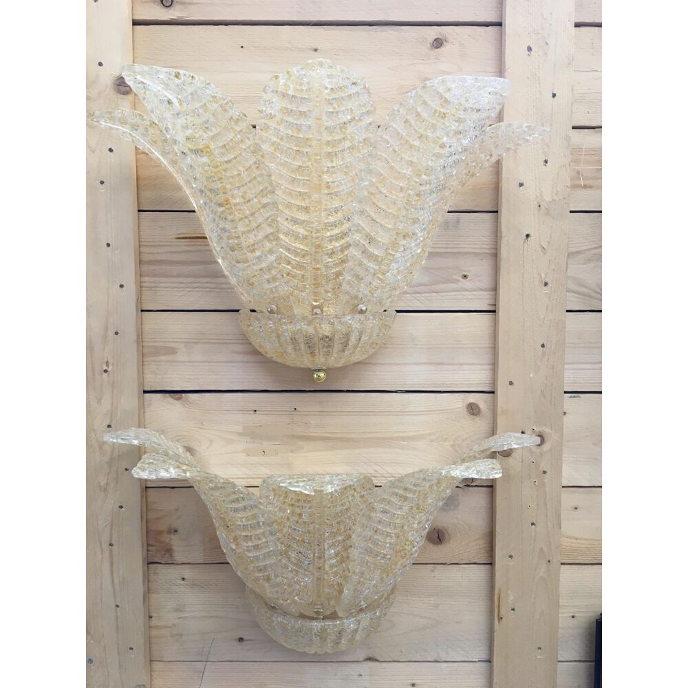 Murano graniglia glass wall light "leaf" transparent and gold