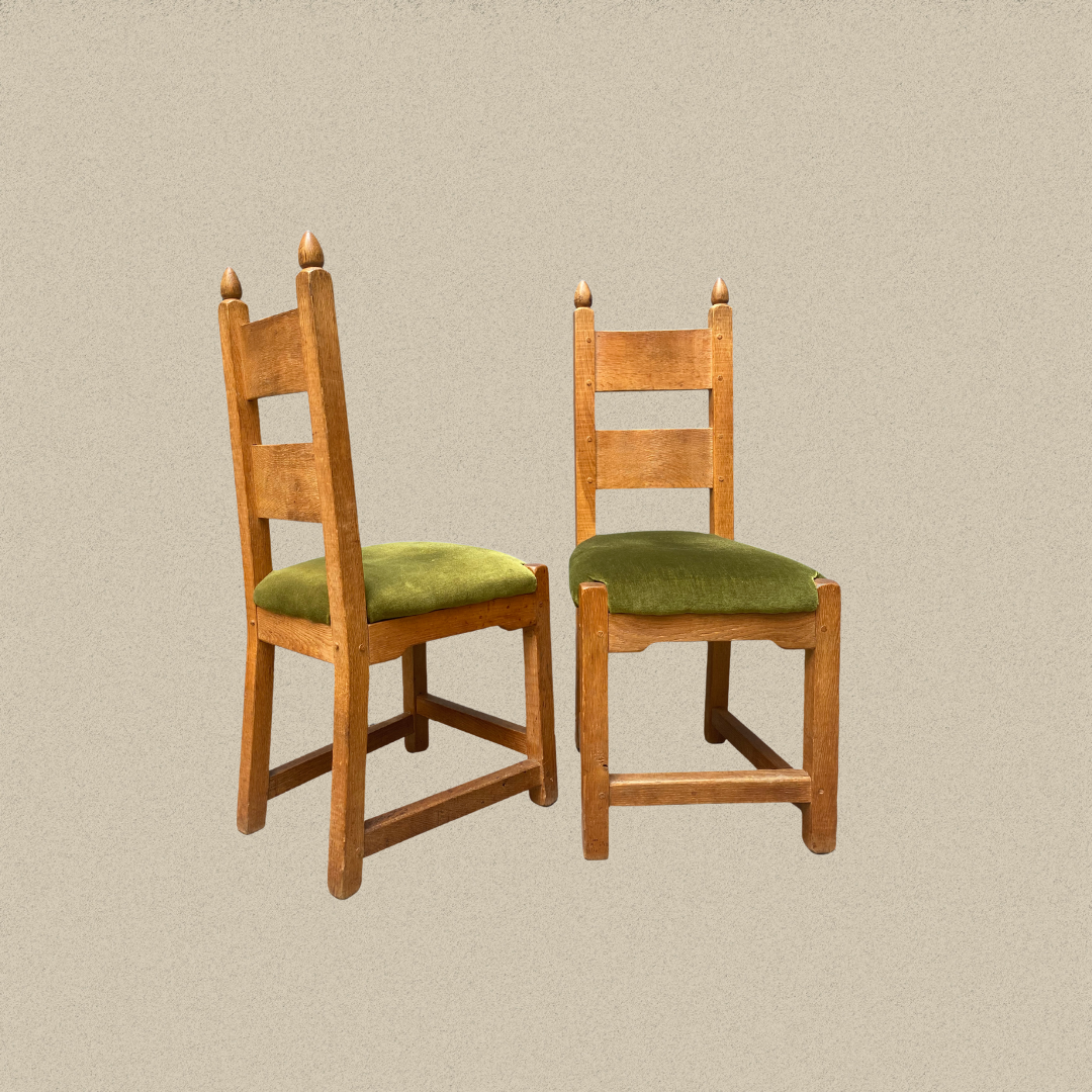 Set of 6 brutalist chairs green velvet