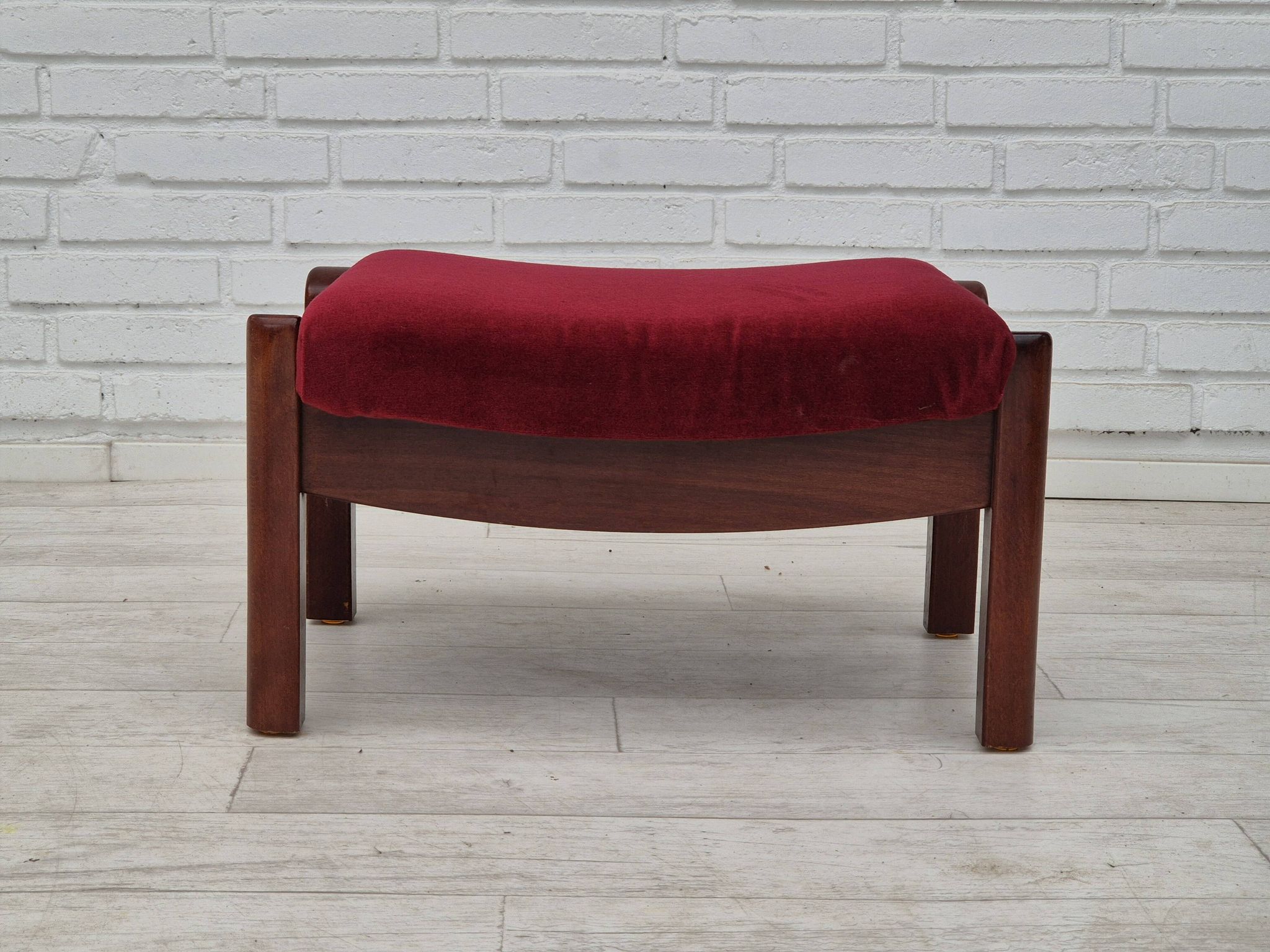 1950s, Danish armchair with footstool, furniture velour, ash wood.