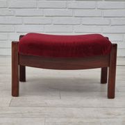 1950s, Danish armchair with footstool, furniture velour, ash wood.