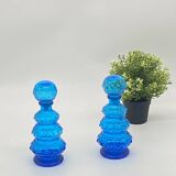 Duo de flacons / carafe verre bleue vintage , Empoli, Italy