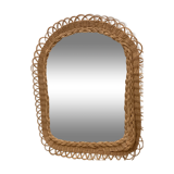 Old rattan wicker braided mirror, 48x40 cm