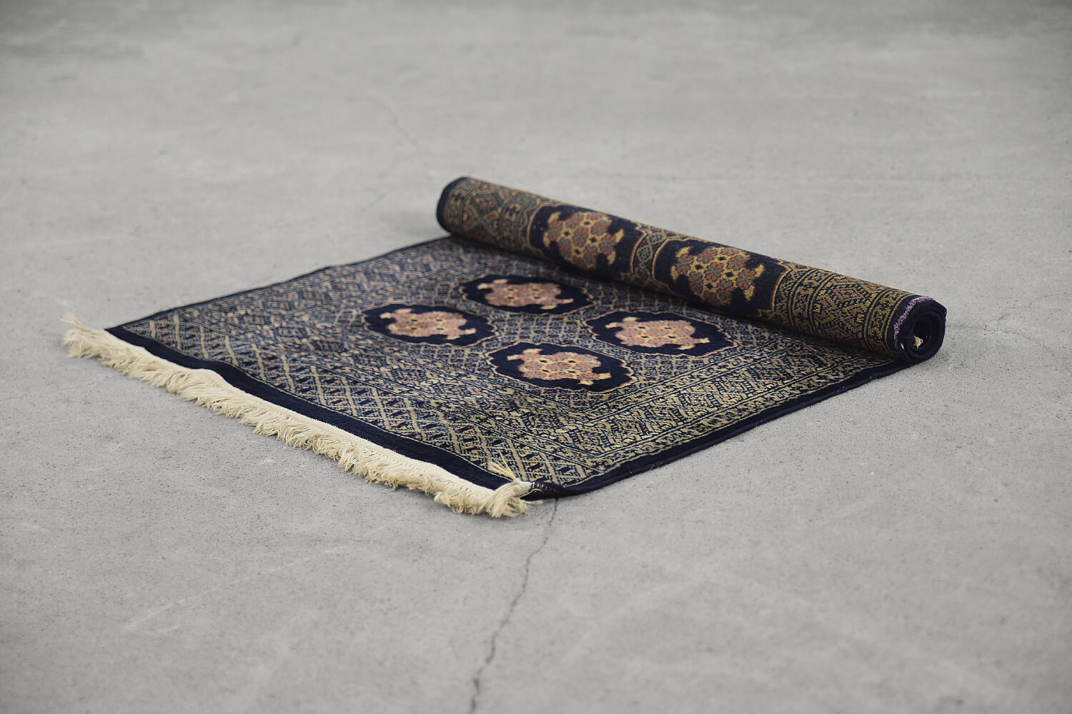 Vintage pakistani hand-woven oriental blue bukhara rug from ikea, 1960s