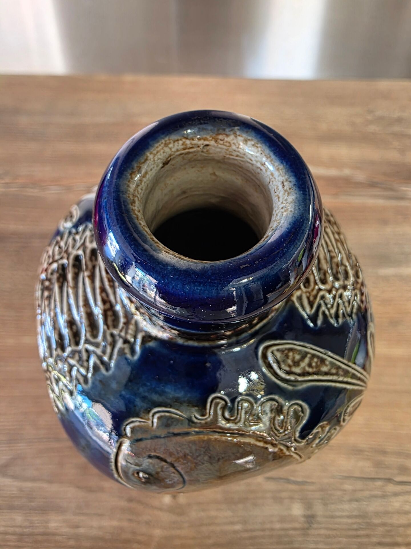 Cobalt blue vintage salt-glazed stoneware soliflore vase West Germany