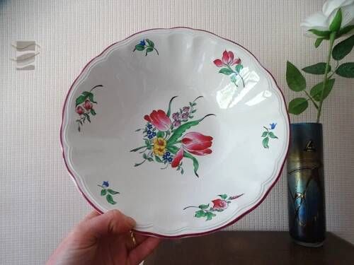 KG LUNEVILLE "Reverb" Salad bowl and deep dish earthenware hand-painted flowers