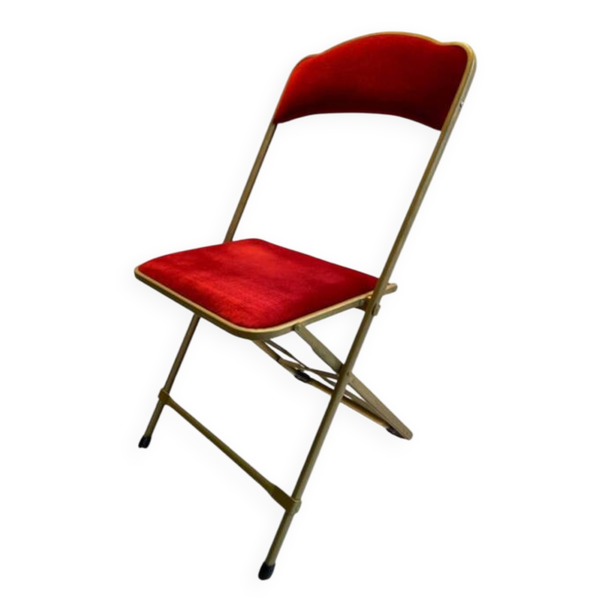 2 metal and red velvet chairs