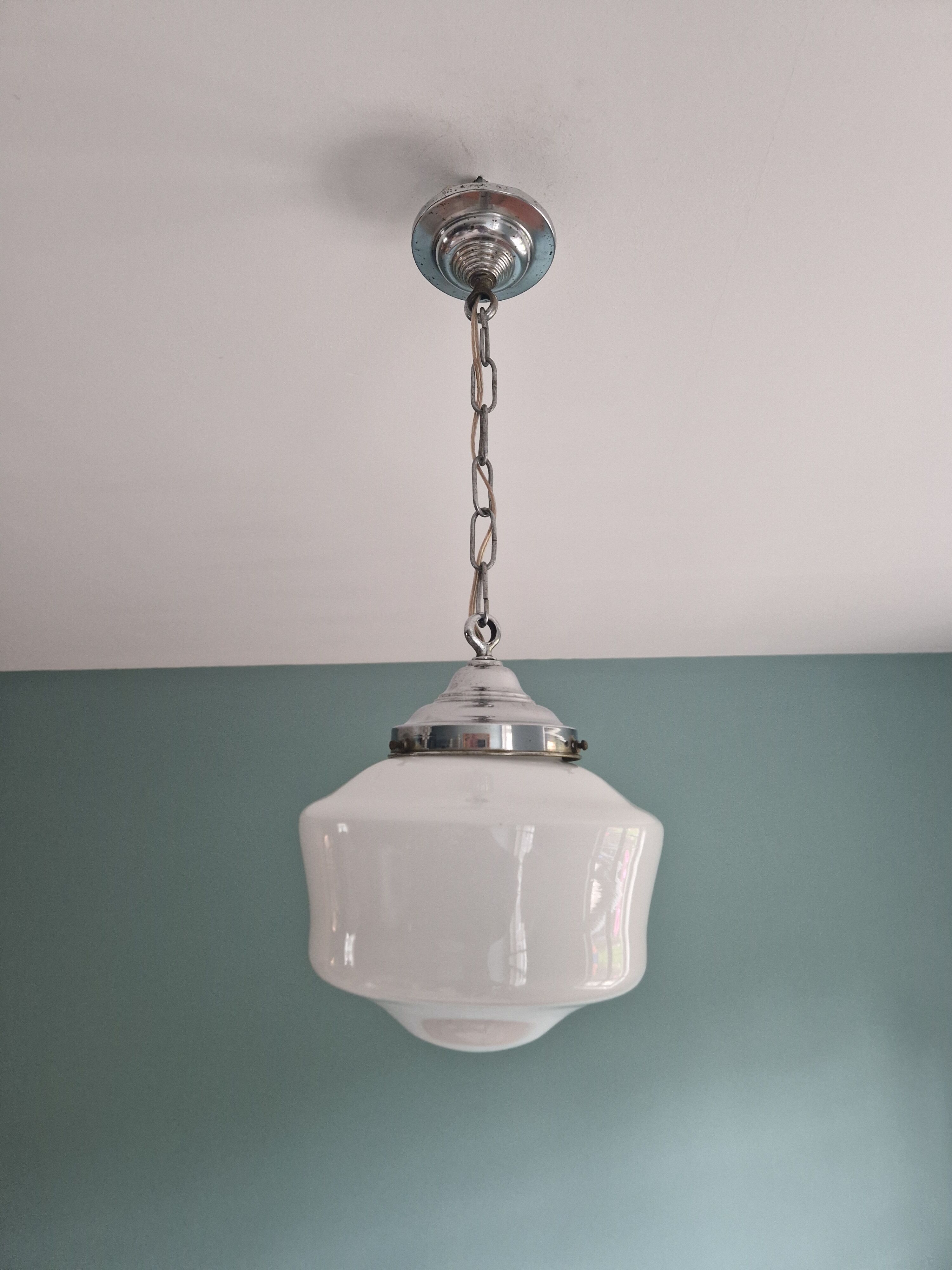Art deco pendant lamp in white opaline, 1920s-30s