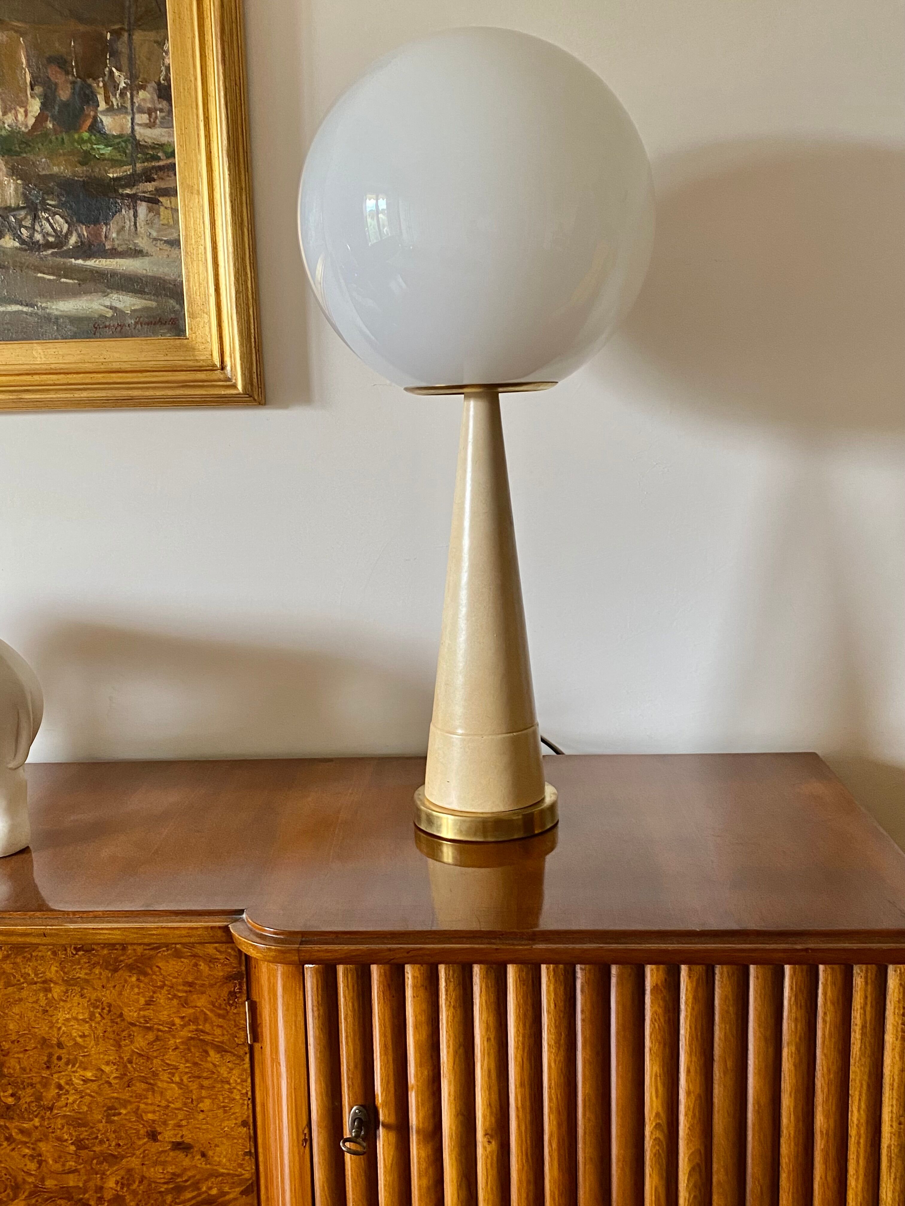 Conic parchment and brass table lamp, France 1960