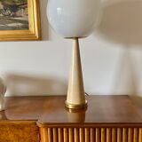 Conic parchment and brass table lamp, France 1960