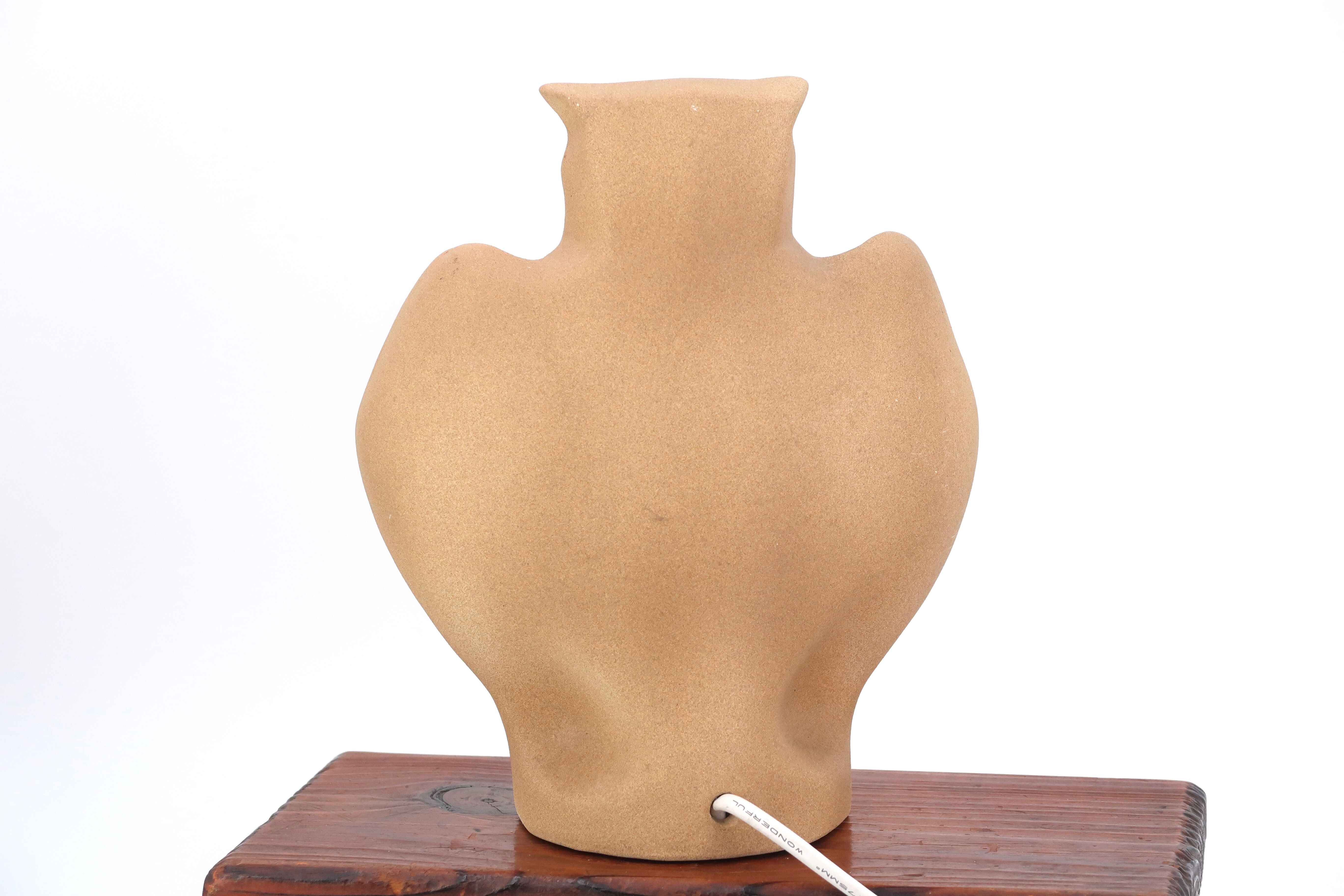 Owl lamp in beige ceramic, 1970s