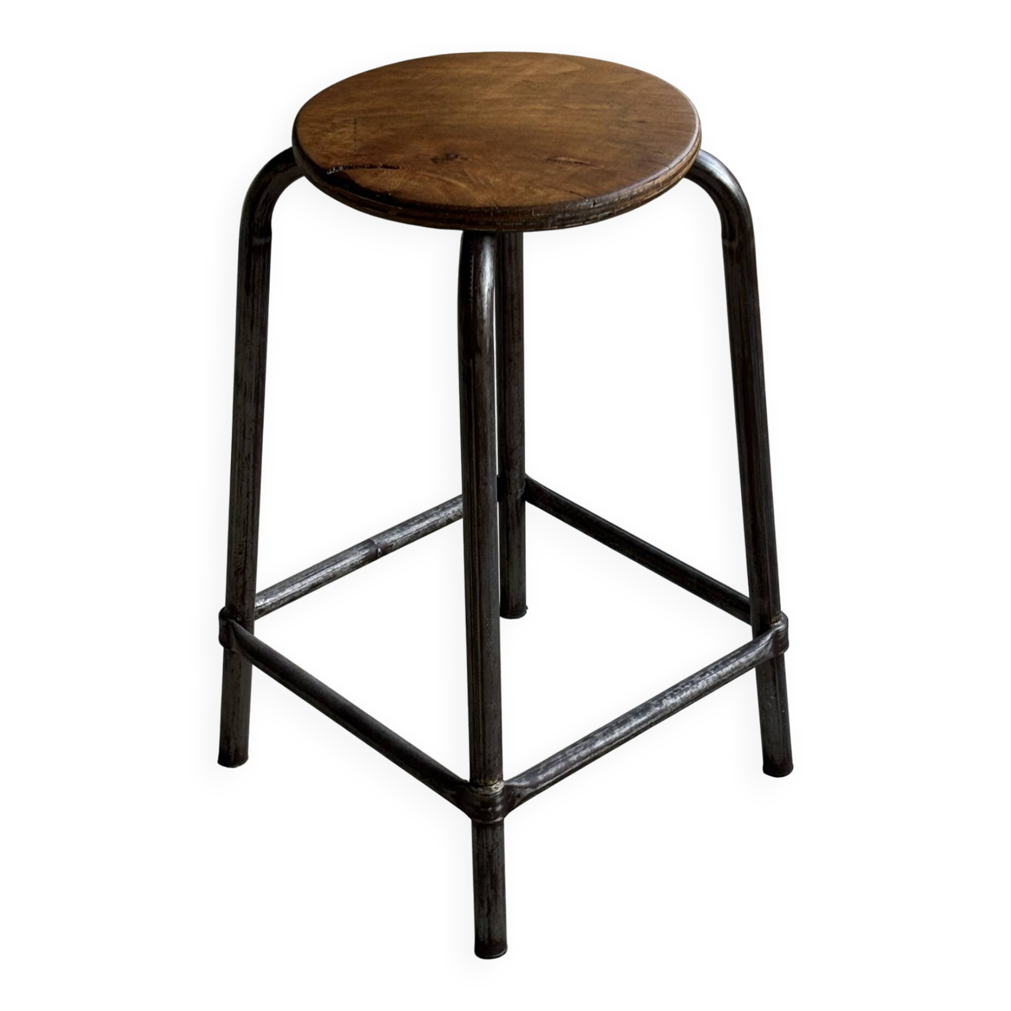 Old workshop stool in steel and beech