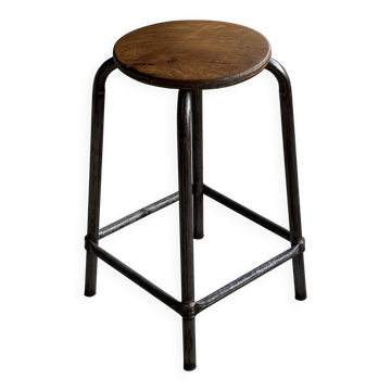 Old workshop stool in steel and beech