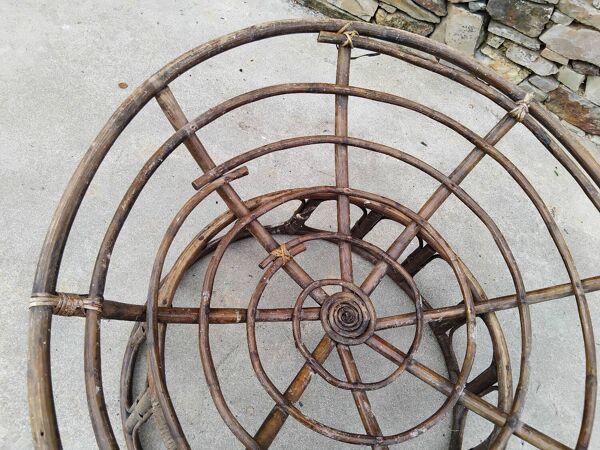 Lot de 3 Fauteuils demi  sphère en Rotin  Vintage