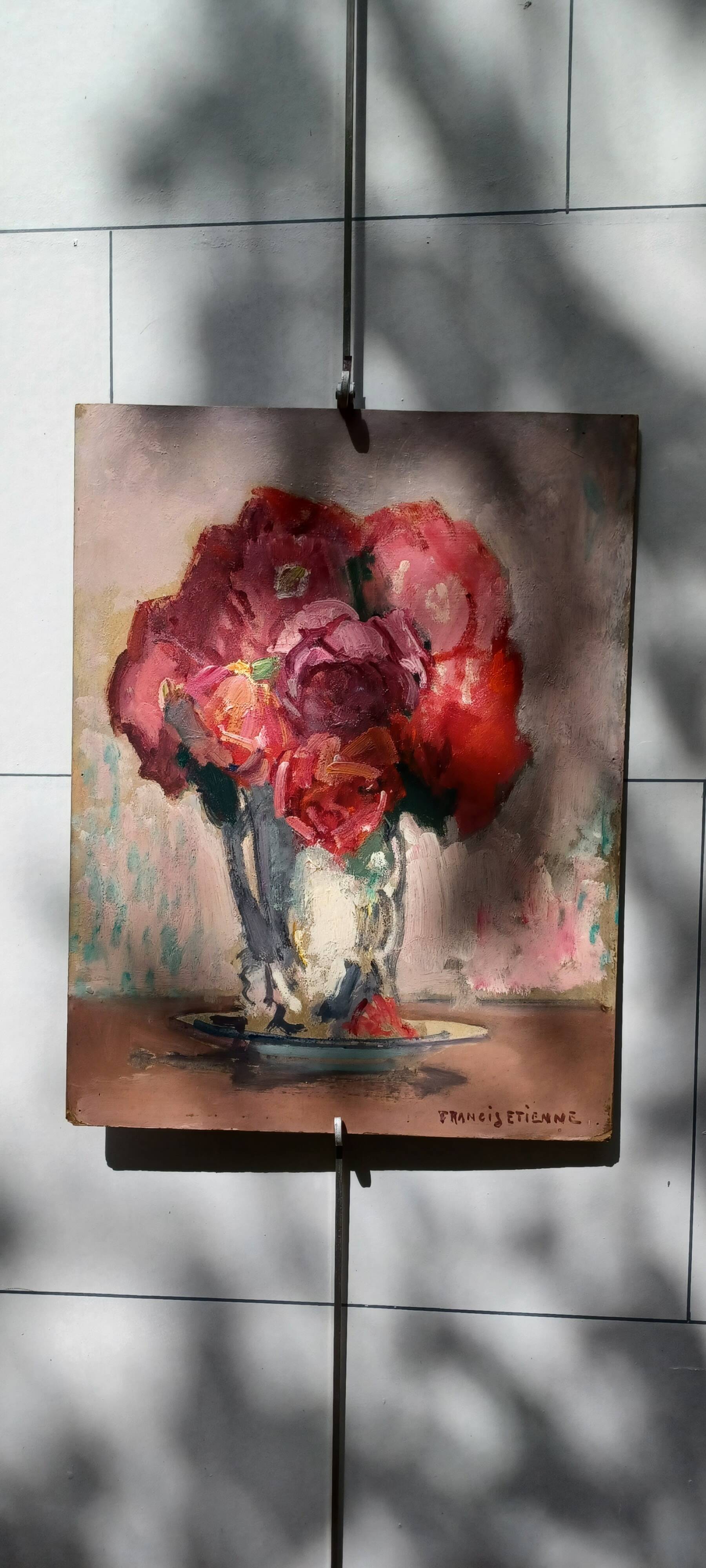 Tableau bouquet of red roses around 1940 by francis etienne