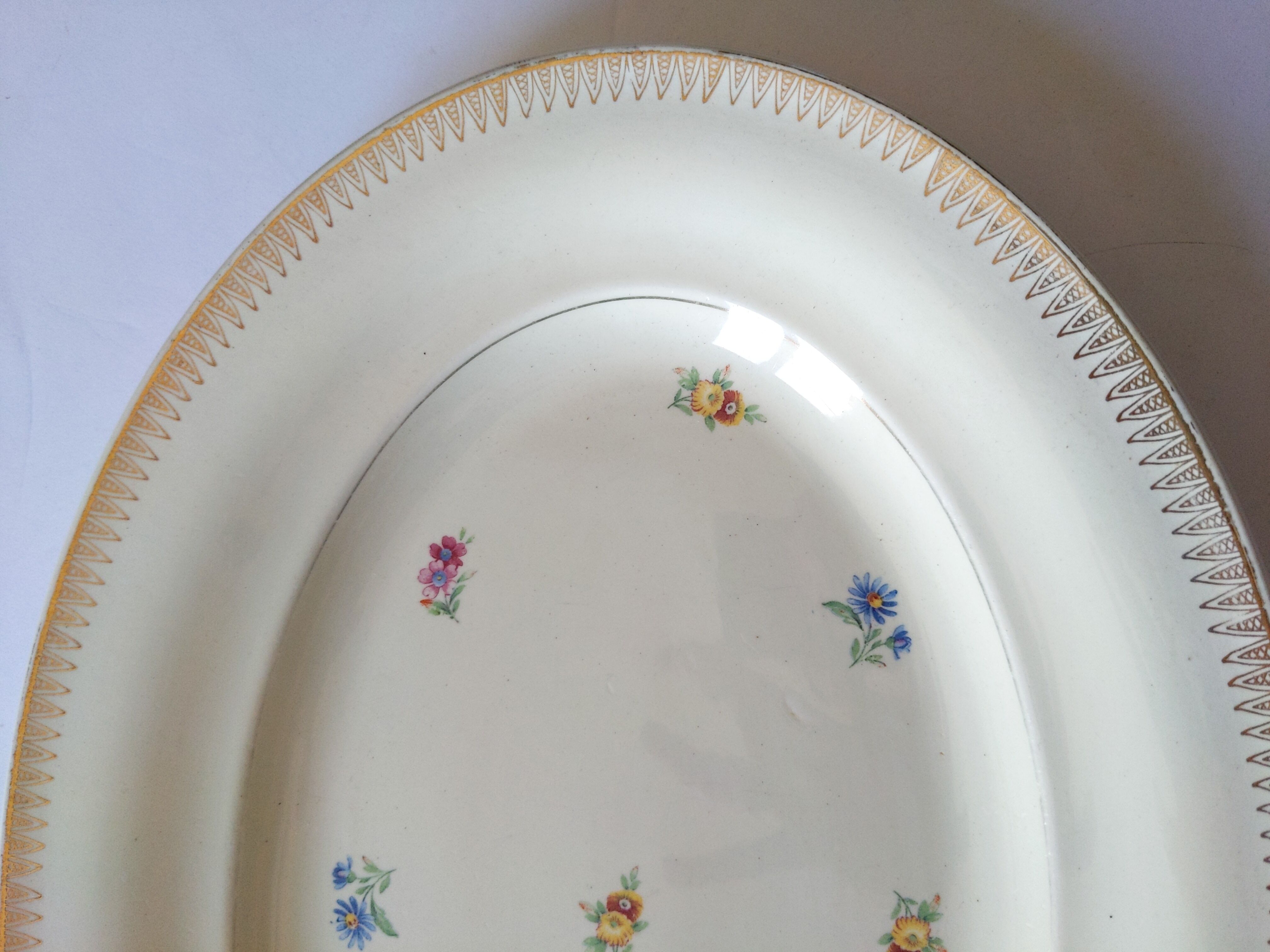 Vintage antique dish porcelain iron earth golden flower