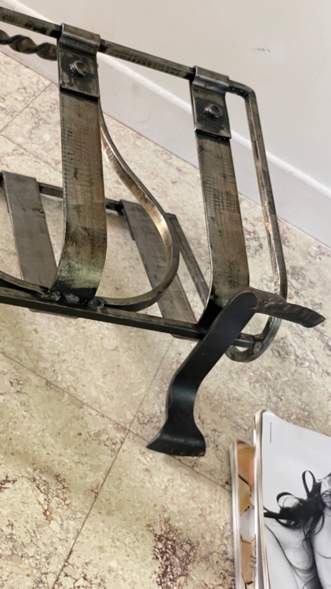 Brutalist vintage steel magazine rack