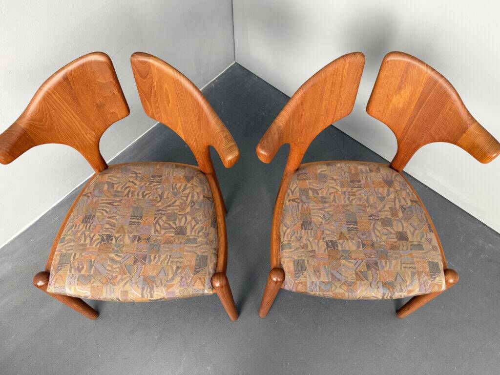 Set of 4 organic dining chairs, solid teak wood by Kai Kristiansen for Schou Andersen, Denmark, 1970s