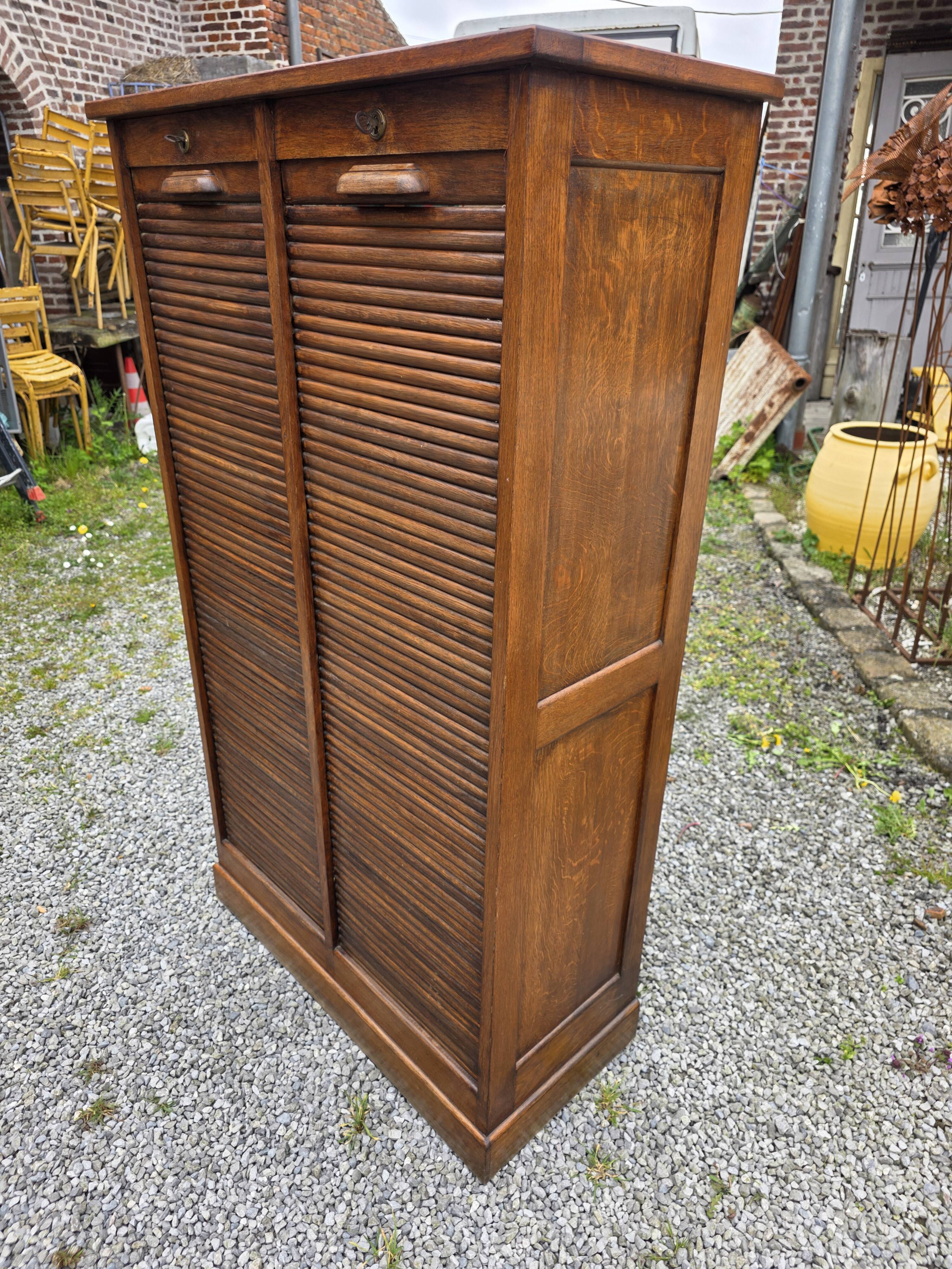Antique double curtain cabinet in oak (internal drawers)