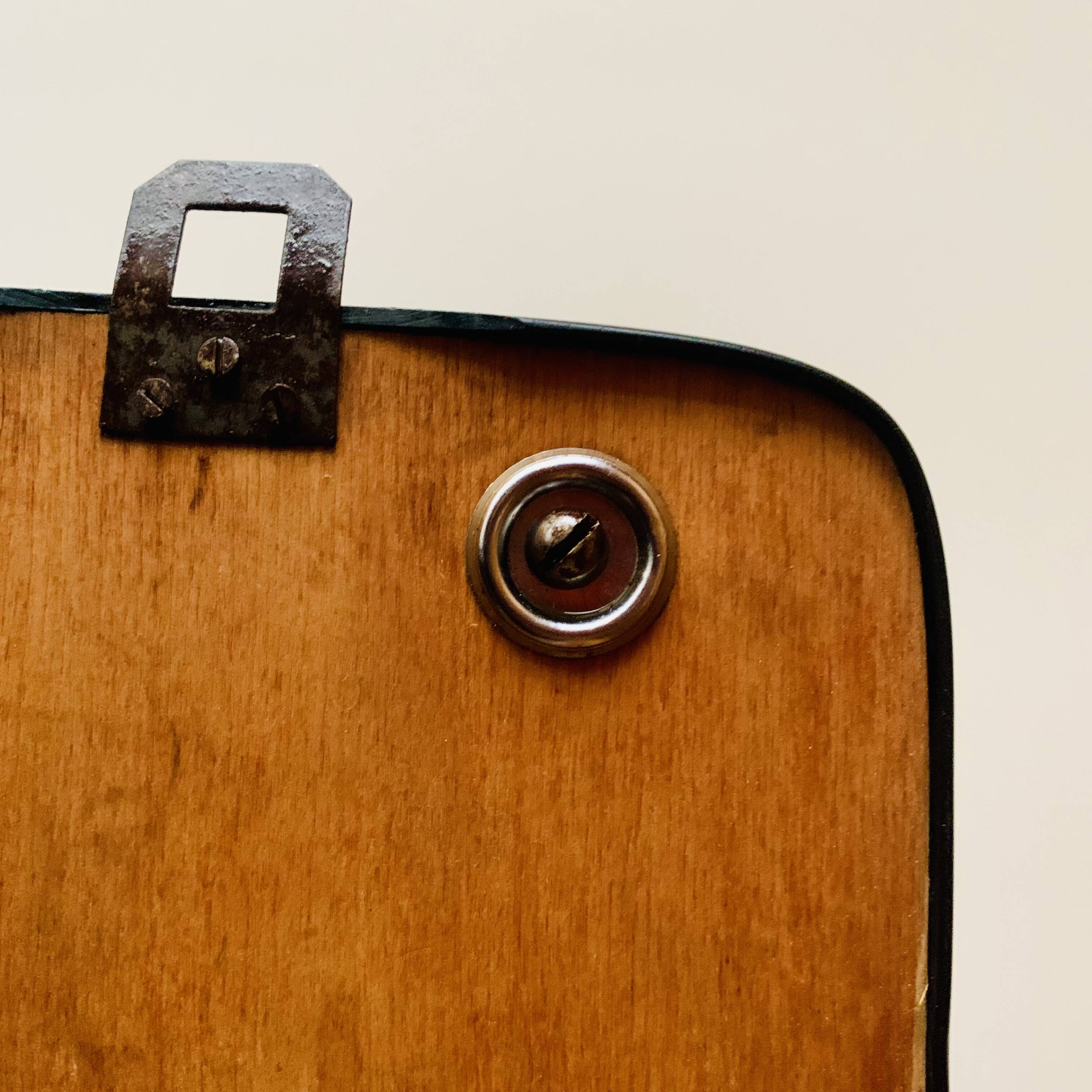 Vintage wall-mounted coat rack in wood and chrome metal with mirror