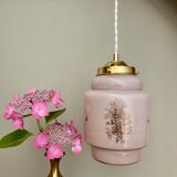 Vintage pink opaline globe pendant lamp with gold designs