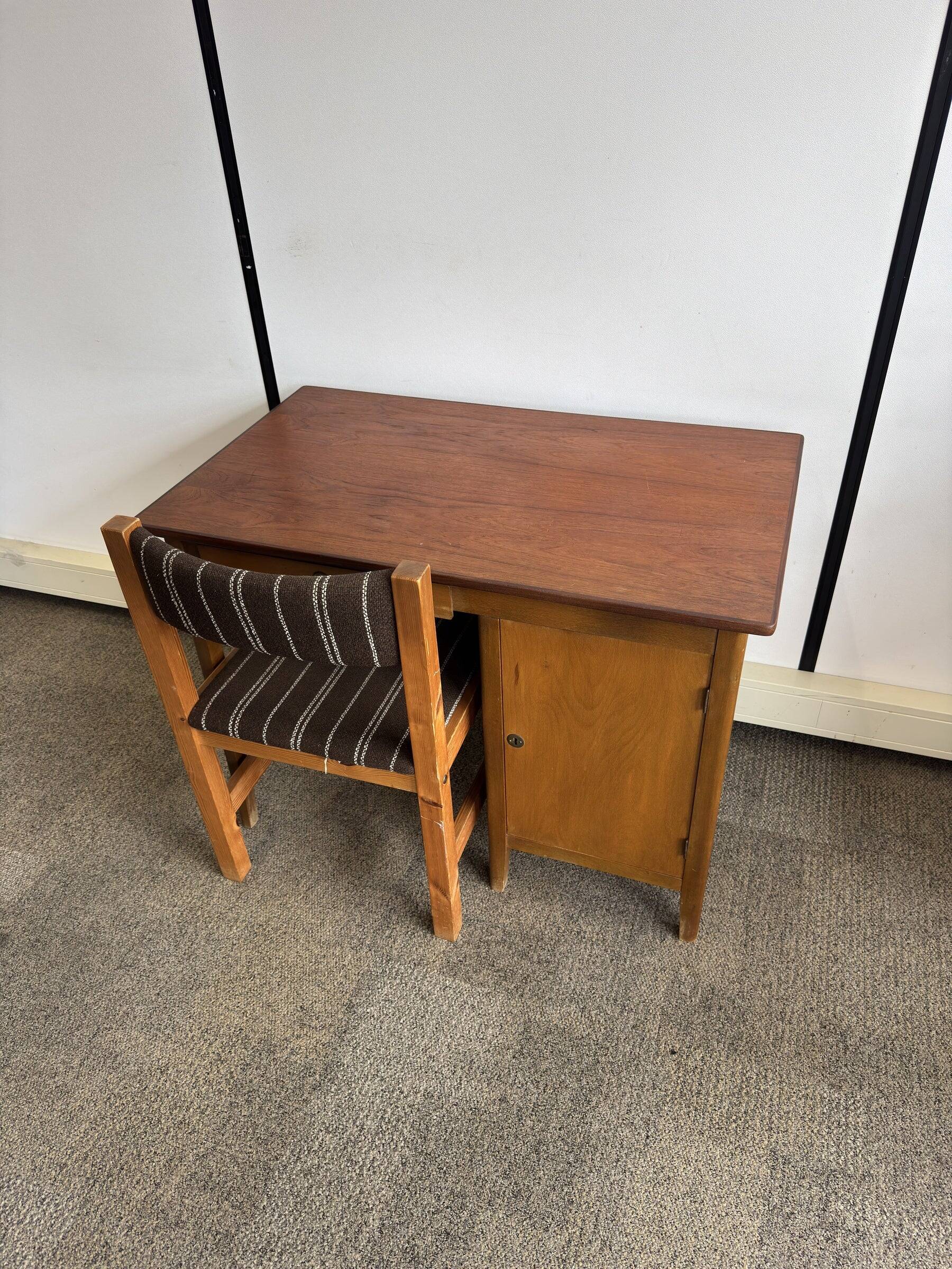 Vintage Danish desk from the 1960s with a drawer and cupboard.
