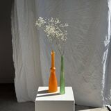 Vase soliflore en verre orange vintage H34